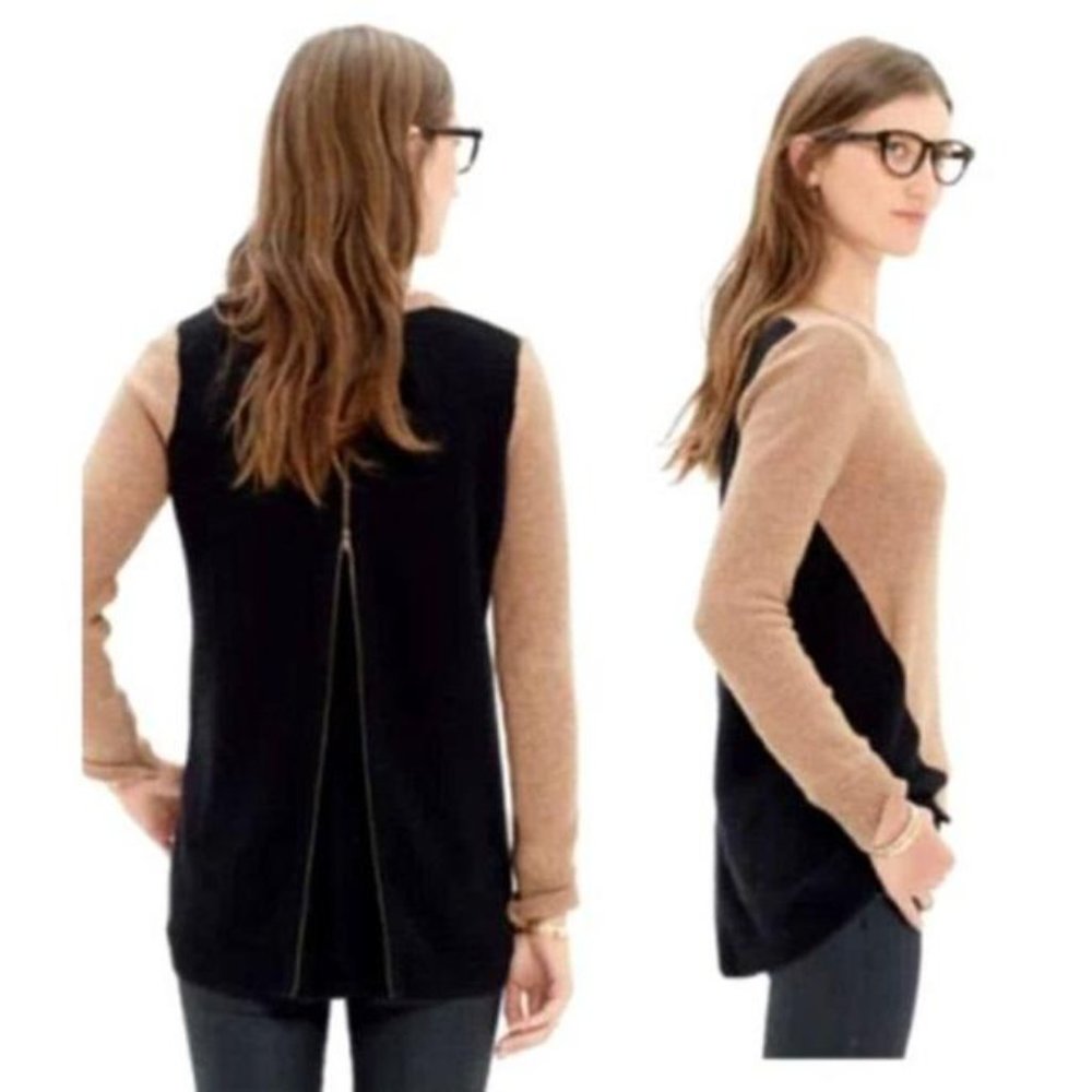 Madewell S Marled Brown‎ Black Pullover Knit Sweater Back Exposed Zip